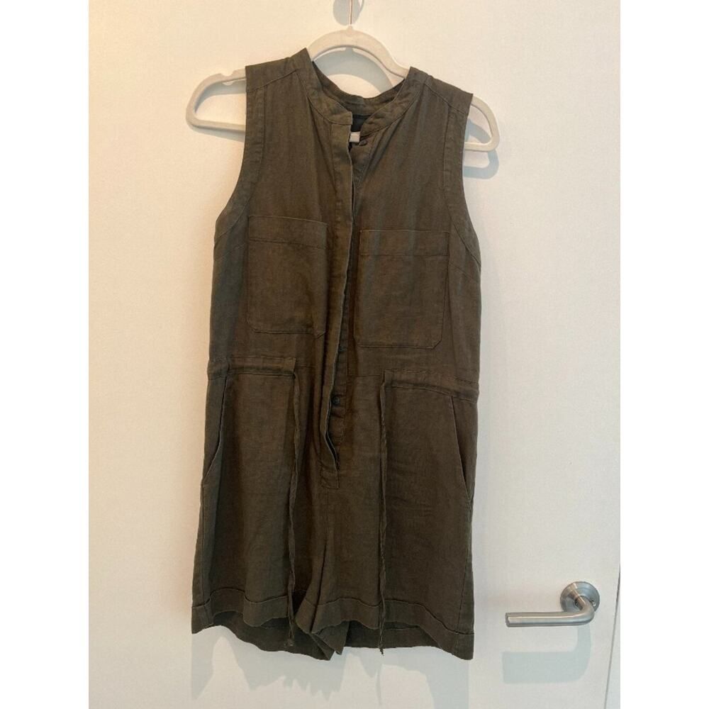Whistles Olive Linen Drawstring Romper Size M — Casual Summer